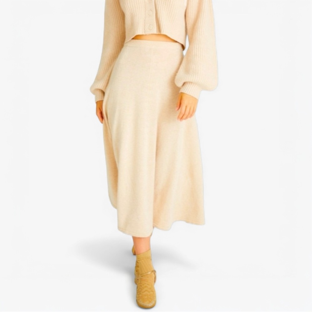 LoveShackFancy Cashmere Cream Midi Skirt Size 14/XXL